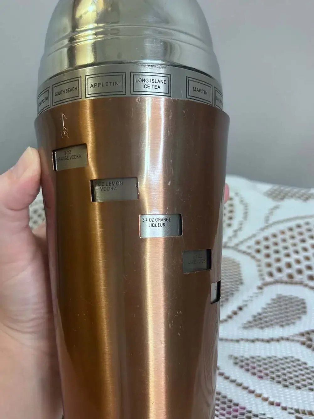 Dial-A-Drink Copper Cocktail Shaker Stainless Steel Recipe Shaker